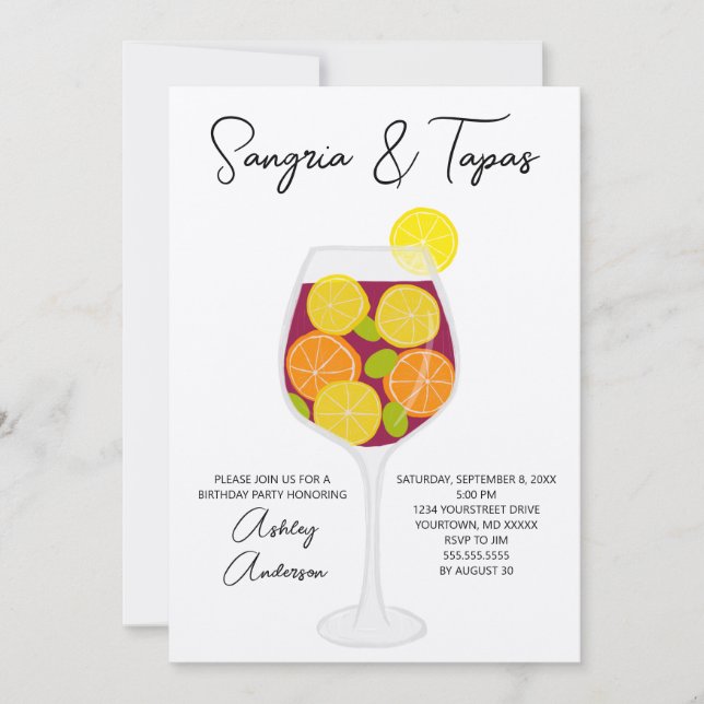 Invitation Sangria & Tapas Spanish Cocktail Anniversaire (Devant)