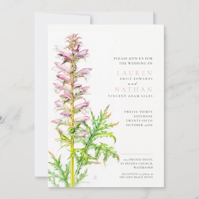 Invitation Sangsues d'ours Acanthus mollis mariage d'aquarell (Devant)