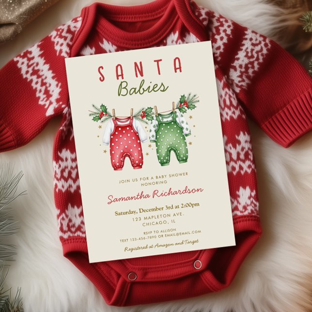 Invitation Santa Babies Christmas Twins baby shower (Créateur téléchargé)
