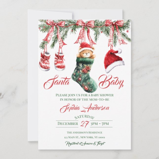 Invitation Santa Baby Christmas Baby Shower (Devant)