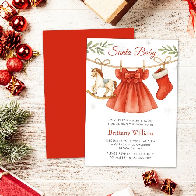 Invitation Santa Baby Christmas Clothesline Girl Baby Shower  (Créateur téléchargé)