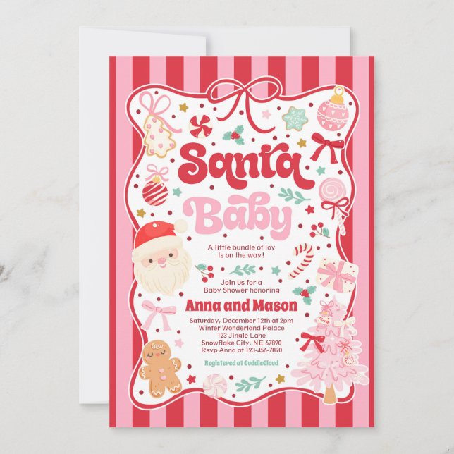 Invitation Santa Baby Christmas Coquette Bow Baby Shower (Devant)