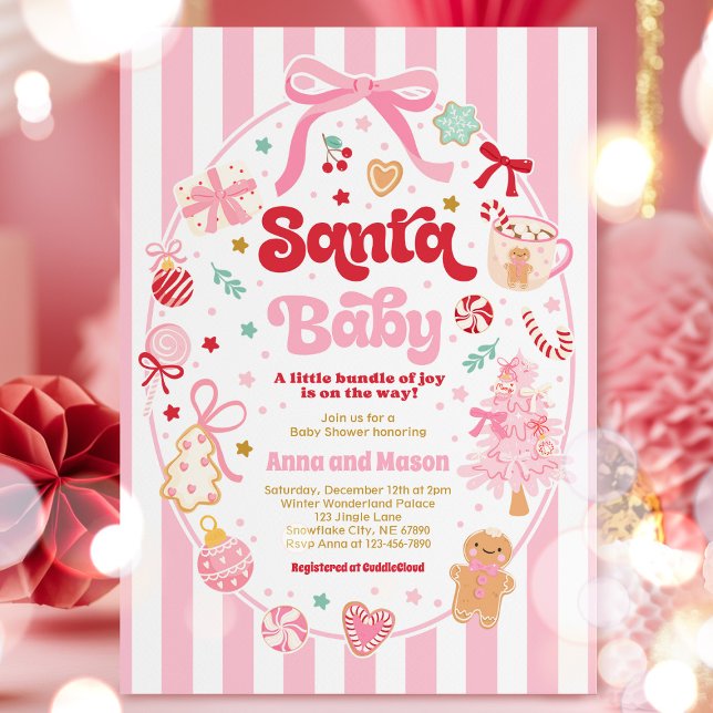 Invitation Santa Baby Christmas Coquette Bow Baby Shower (Créateur téléchargé)