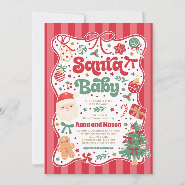 Invitation Santa Baby Christmas Coquette Bow Baby Shower (Devant)