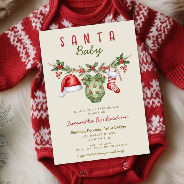 Invitation Santa Baby cute clothes Christmas baby shower (Créateur téléchargé)