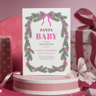 Invitation Santa Baby Élégant Ruban Rose Baby Shower