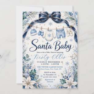Invitation Santa Baby Fête Prénatale Ruban Bleu