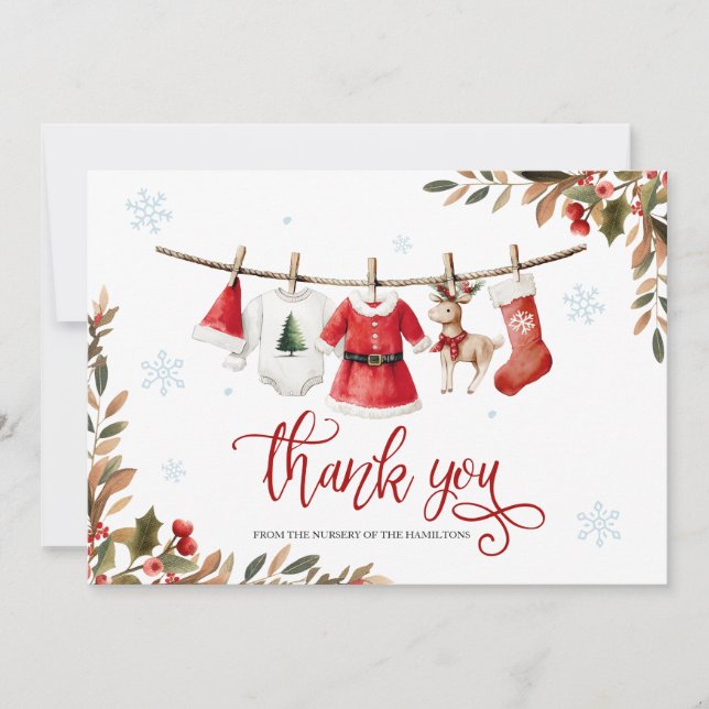 Invitation Santa Baby Girl Baby Shower Thank You Card (Devant)