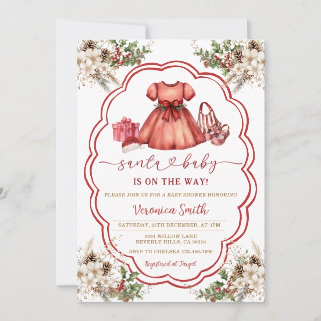 Invitation Santa Baby is on the way Baby Shower (Devant)