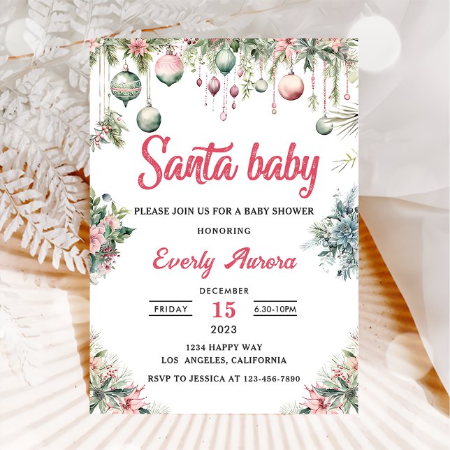 Invitation Santa Baby Noël Fleurs Baby Shower (Créateur téléchargé)