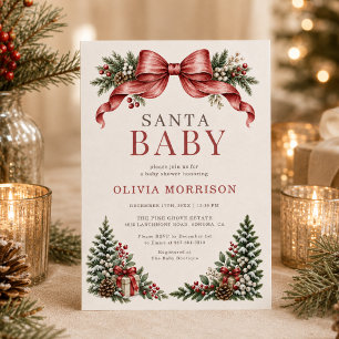 Invitation Santa Baby Red Bow Baby Shower