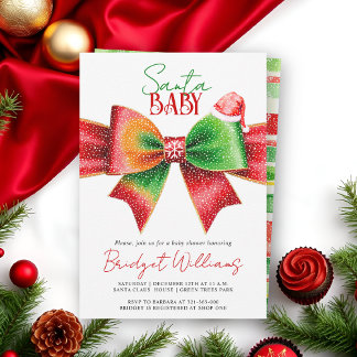 Invitation Santa Baby shower bow and Santa hat Christmas