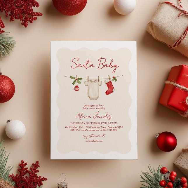 Invitation Santa Bébé Fête de Noël Bébé d'Hiver Shower  (Santa Baby Shower Invitation Winter Baby Shower )