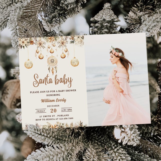 Invitation Santa Bébé Fête de Noël Florale Baby Shower  (Créateur téléchargé)