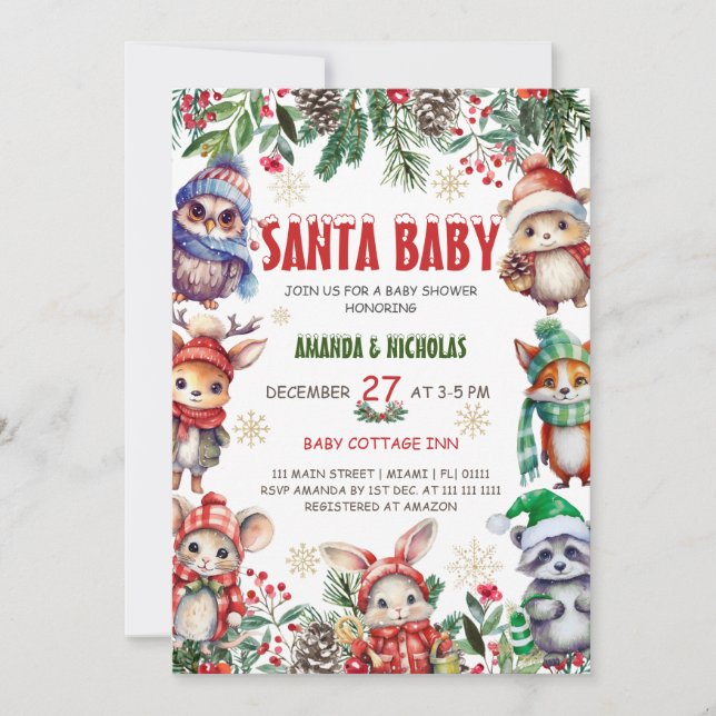 Invitation Santa Bébé Fête Prénatale de Bébé de Noël (Devant)