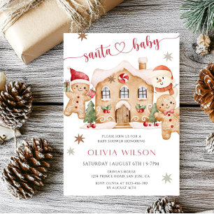 Invitation Santa Bébé Garçon en Pain d'Épice Fête Prénatale d