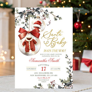 Invitation Santa Bébé Minimaliste Hiver Baubles Baby Shower