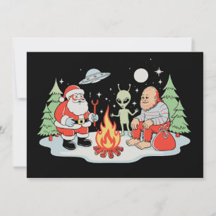 Invitation Santa Bigfoot Alien Feu de camp Noël Vacances