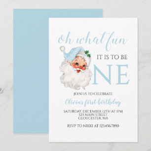 Invitation Santa bleu de Noël Premier Anniversaire