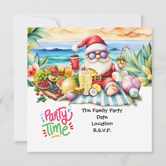Invitation SANTA CLAUS à Hawaii Beach pour Noël (Devant)