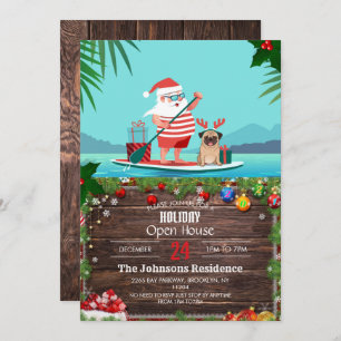 Invitation Santa Claus and His Pug on a surfboard