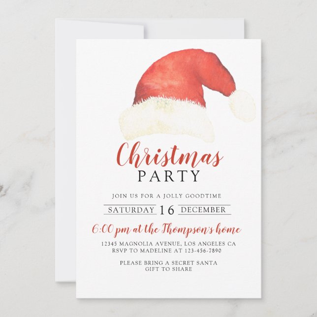 Invitation Santa Claus Casquette Rustic Red Family Noël Party (Devant)