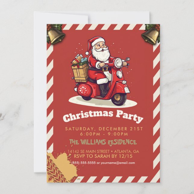 Invitation Santa Claus chevauchant un scooter (Devant)