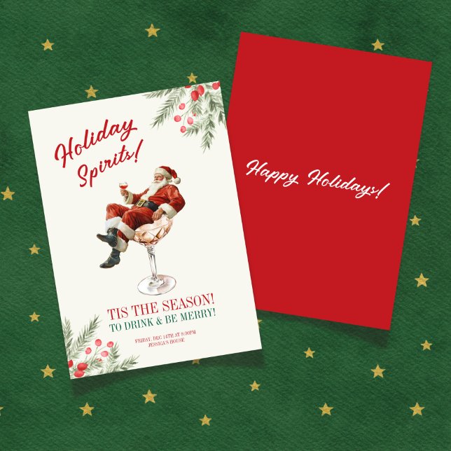 Invitation Santa Claus Cocktail Glass (Santa Sitting Martini Glass Holiday Invitation)