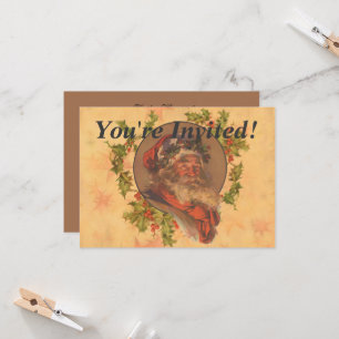 Invitation Santa Claus Noël Portrait Vintage