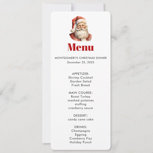 Invitation Santa Claus Retro Christmas Menu (Devant)