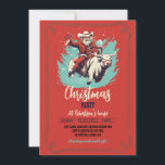 Invitation Santa Claus sur Rodeo Bull équitation<br><div class="desc">bull santa claus art,  bovine arena country ranch,  animal cow rodeo ride,  sport rider cowboy rouge,  hiver homme dessin animé casquette,  Noël fête Noël illustration,  bull santa claus</div>