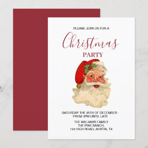 Invitation Santa Claus Vintage Retro Red Christmas Party