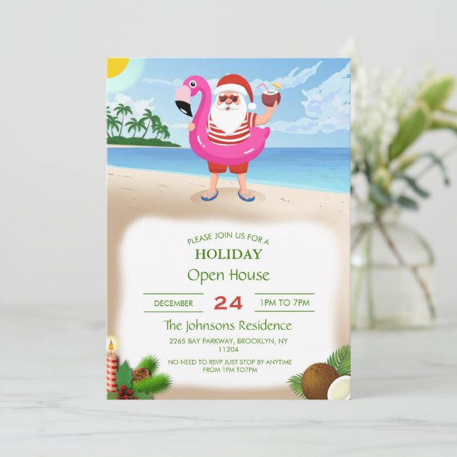 Invitation Santa Claus with flamingo (Debout devant)