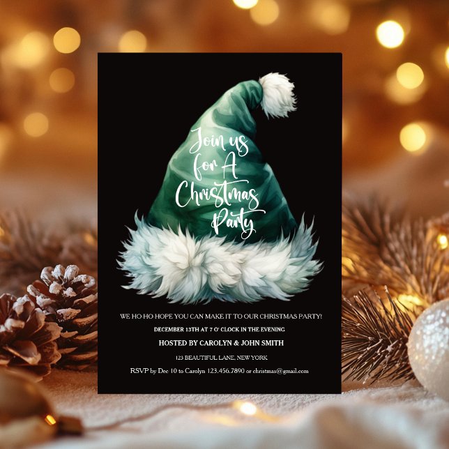 Invitation Santa Hat Noël Modèle de l'invitation (Santa Hat Christmas Party Invitation Template)