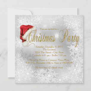 Invitation Santa Hat Snowflake Christmas Party Inivtations