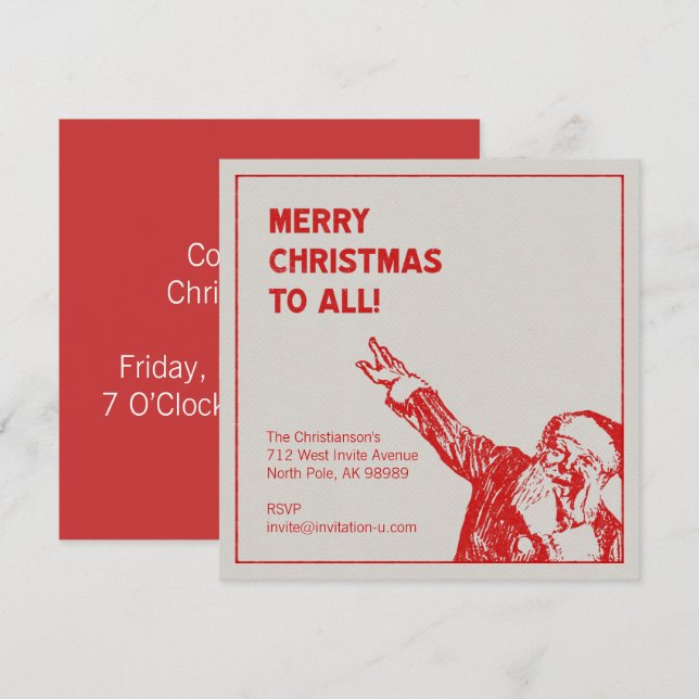 Invitation Santa: "Joyeux Noël à tous!" Fête (Devant / Derrière)