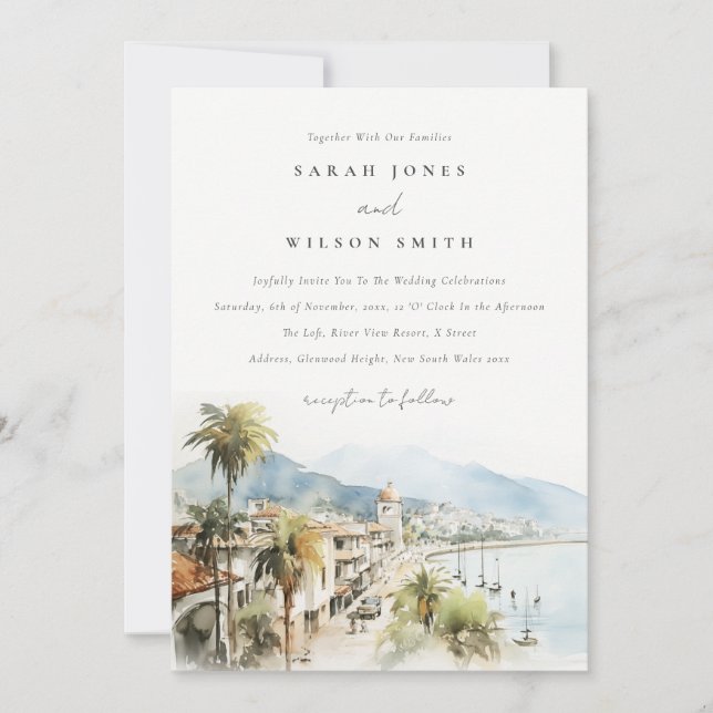 Invitation Santa Marta Colombia Watercolor Landscape Wedding (Devant)