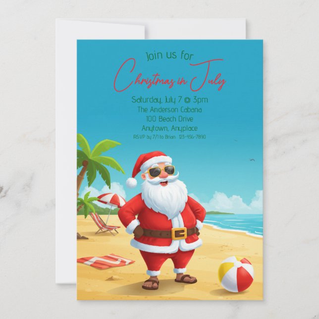 Invitation Santa Noël de juillet sur la plage (Devant)