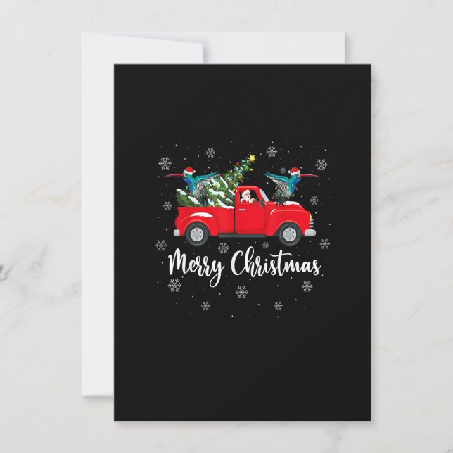 Invitation Santa Riding Christmas Tree Truck Hummingbird Chri (Devant)