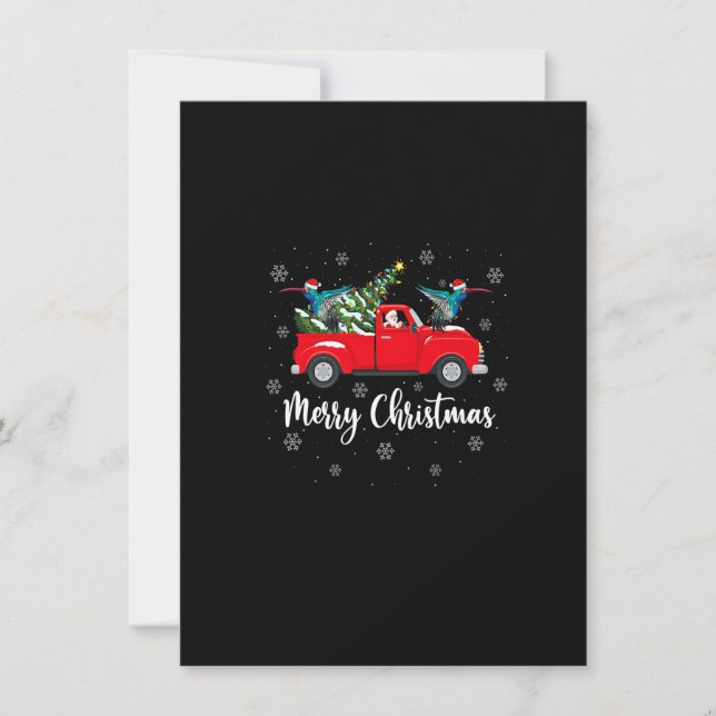 Invitation Santa Riding Christmas Tree Truck Hummingbird Chri (Devant)