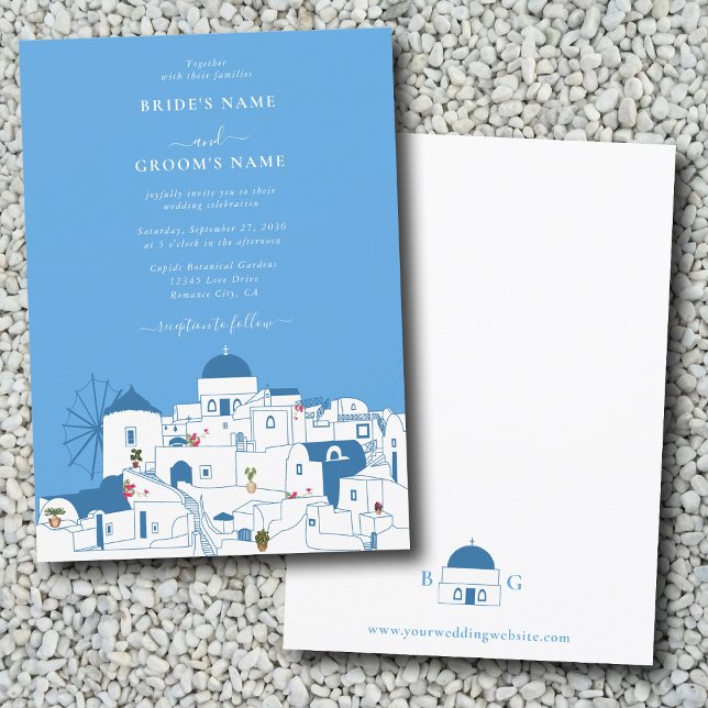 Invitation Santorin Destination Mariage de l'île grecque (Santorini Destination Greek Island Wedding Invitation)