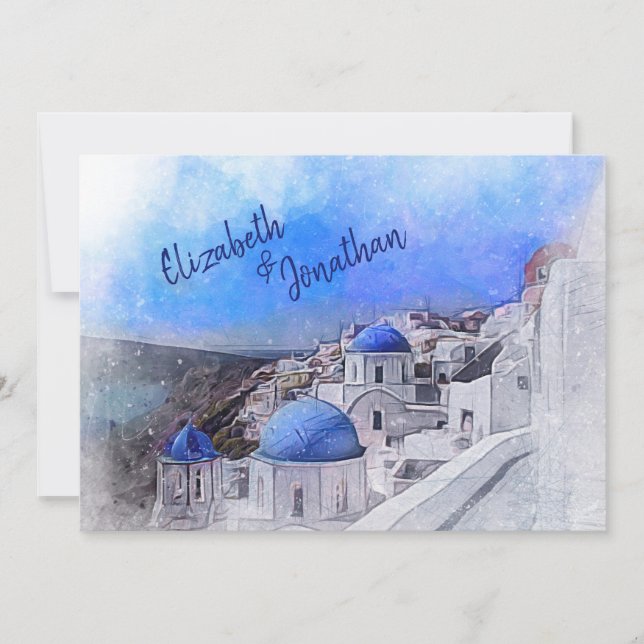 Invitation Santorin Grèce Aquarelle Destination Mariage (Devant)