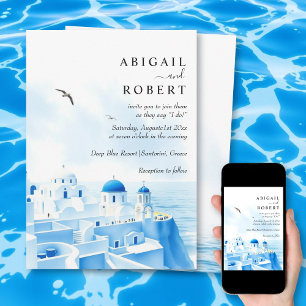 Invitation Santorin Grèce aquarelle destination mariage