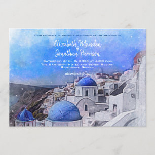Invitation Santorin Grèce Aquarelle Destination Mariage