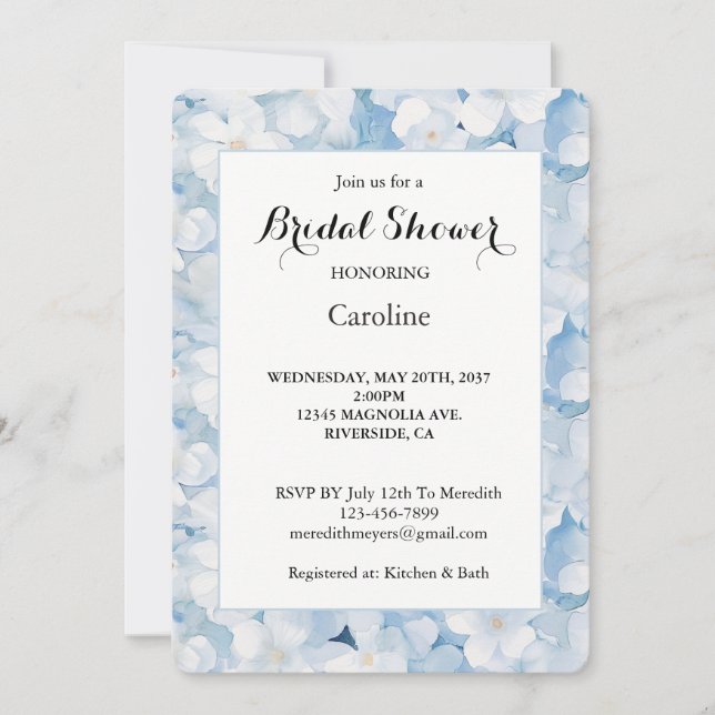 Invitation Santorini Fleurs Bleues et Blanches Lavage de Noce (Devant)