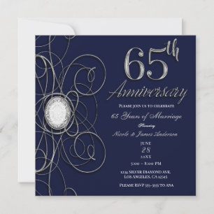Invitation Saphir Bleu & Diamant Argent 65 65e Anniversaire