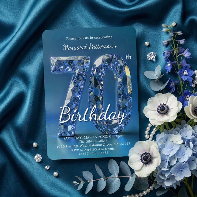 Invitation Saphir Bleu Diamant Élégant 70e Anniversaire (Créateur téléchargé)