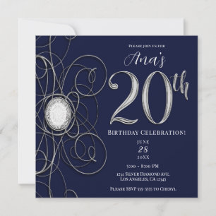 Invitation Saphir bleu et diamant argent 20ème anniversaire