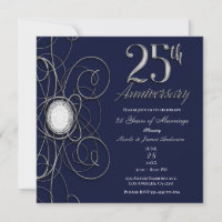 Saphir Bleu et Diamant Argent 25 25e Anniversaire