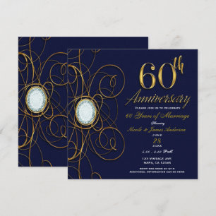 Invitation Saphir Bleu et Diamant Or 60 60e Anniversaire
